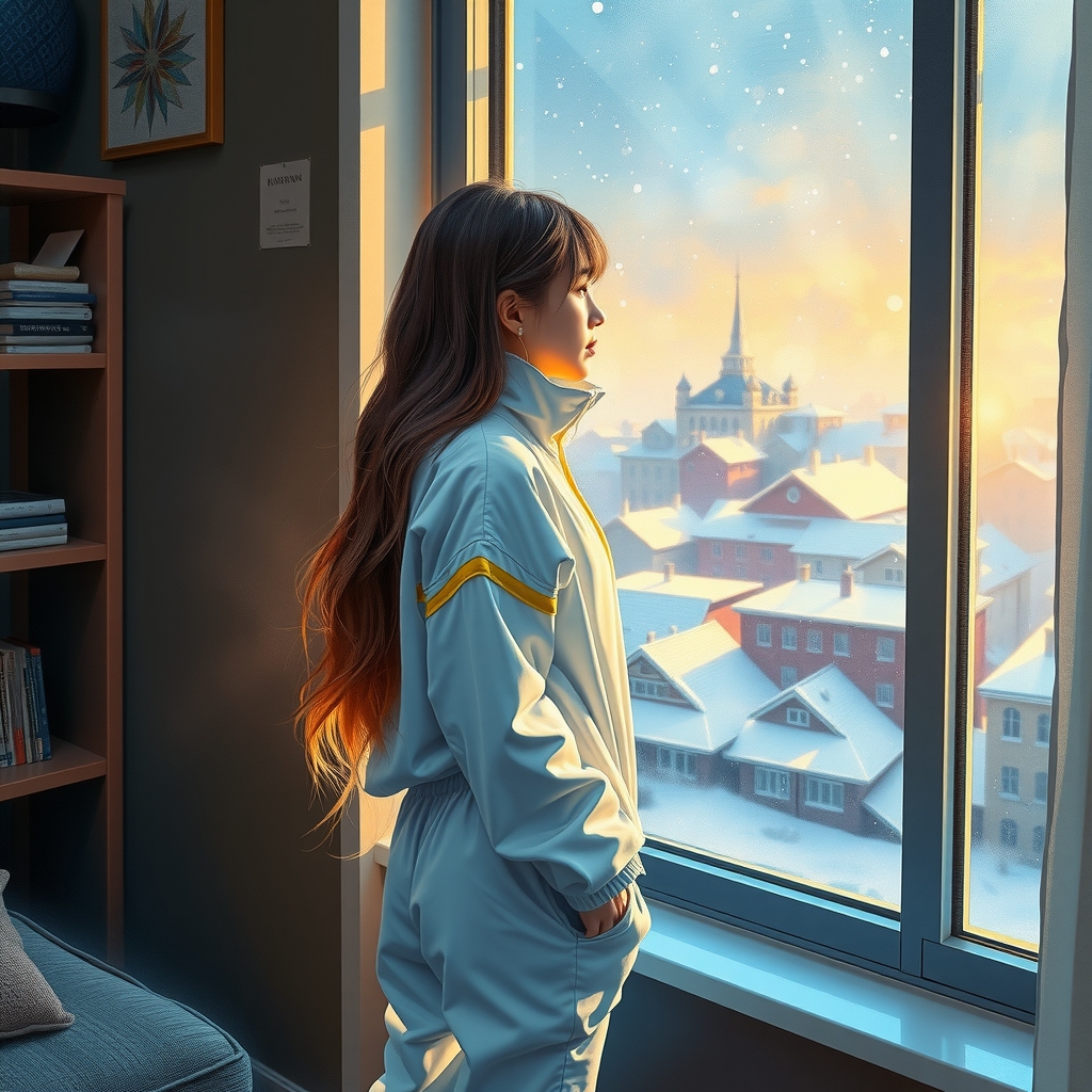 surrealistic pop artwork korean woman neon blue light snowy cityscape by Free AI Image Generator & Maker - No login required✨ | AIGAZOU