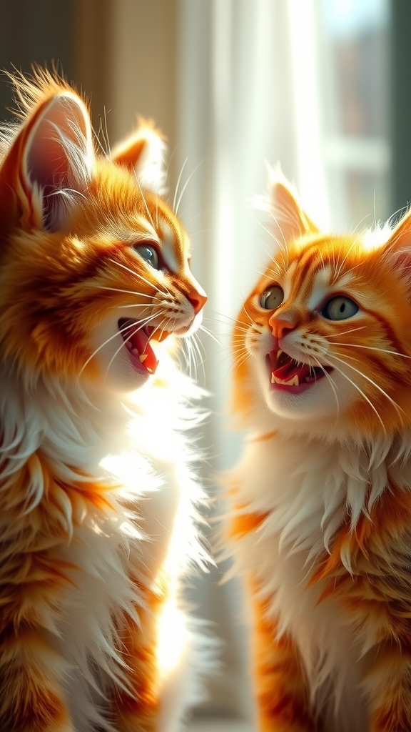 photorealistic image two cats smiling natural light by Free AI Image Generator & Maker - No login required✨ | AIGAZOU