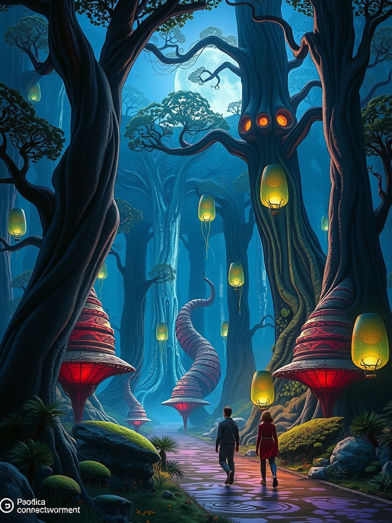 magical mysterious enchanted forest sci fi moebius inspired by Free AI Image Generator & Maker - No login required✨ | AIGAZOU