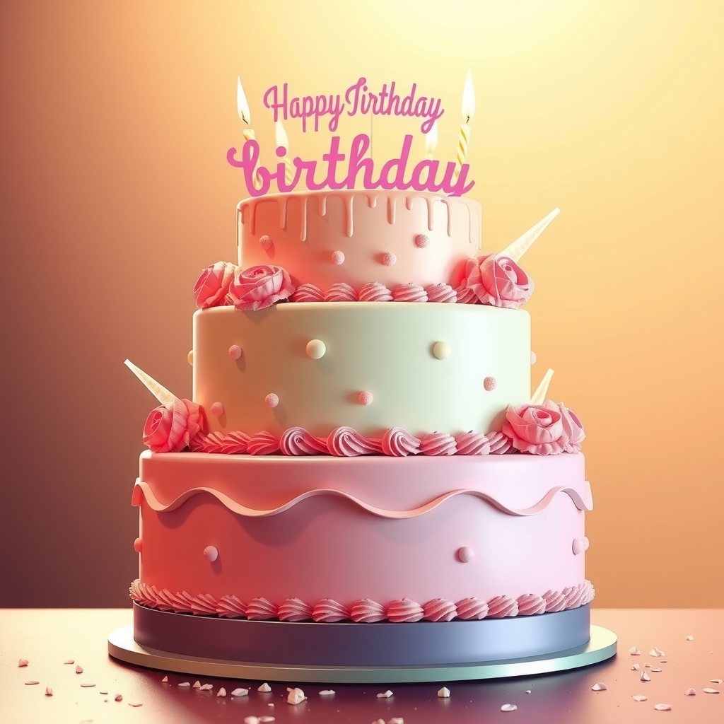 digital art three tier birthday cake celebration by Free AI Image Generator & Maker - No login required✨ | AIGAZOU