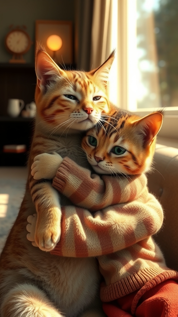 realistic image cat child embracing warm lighting by Free AI Image Generator & Maker - No login required✨ | AIGAZOU