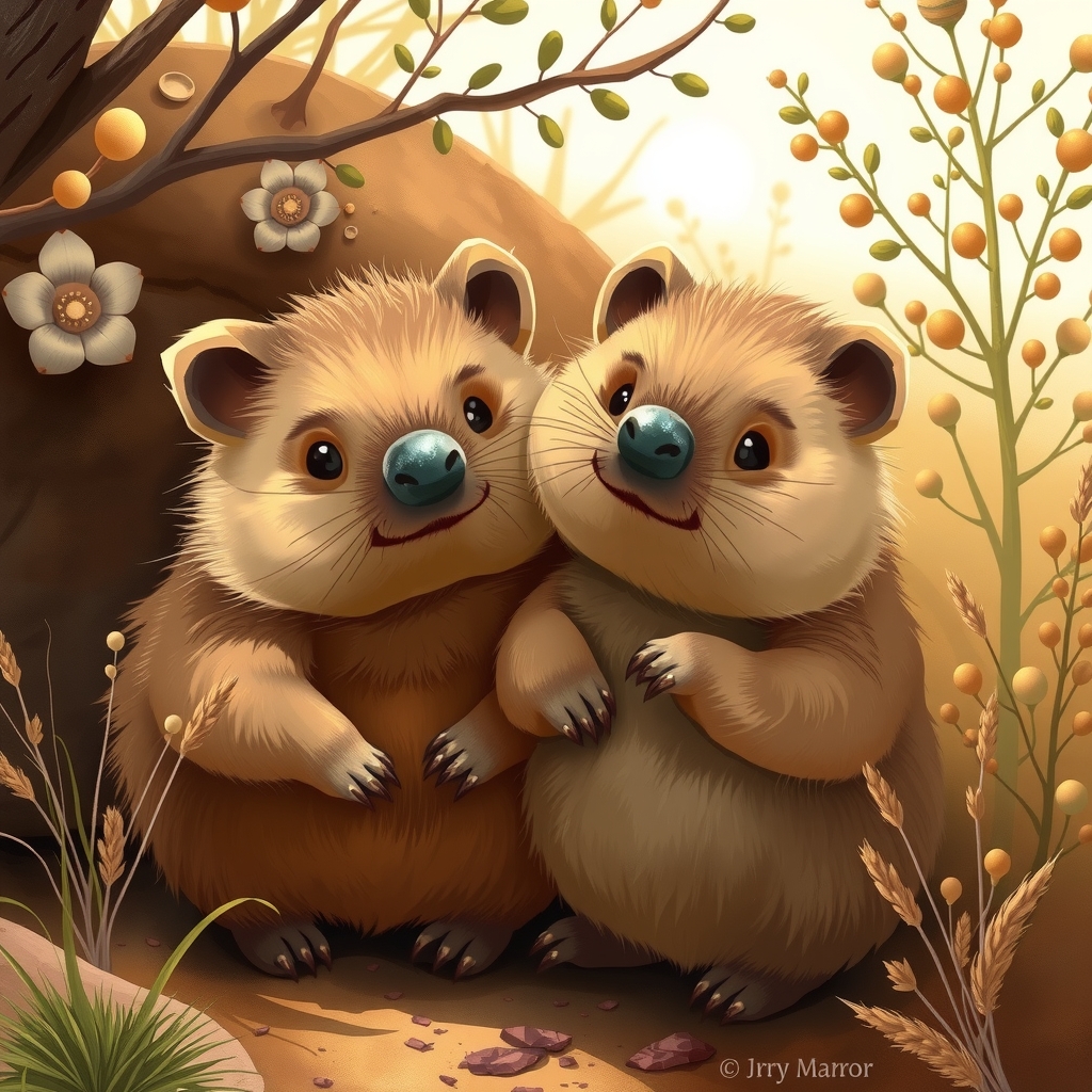 adorable wombats australian bushland realistic whimsy illustration by Free AI Image Generator & Maker - No login required✨ | AIGAZOU