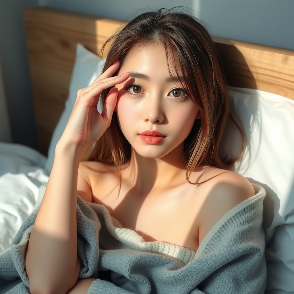 18 year old korean woman waking up in bed by Free AI Image Generator & Maker - No login required✨ | AIGAZOU