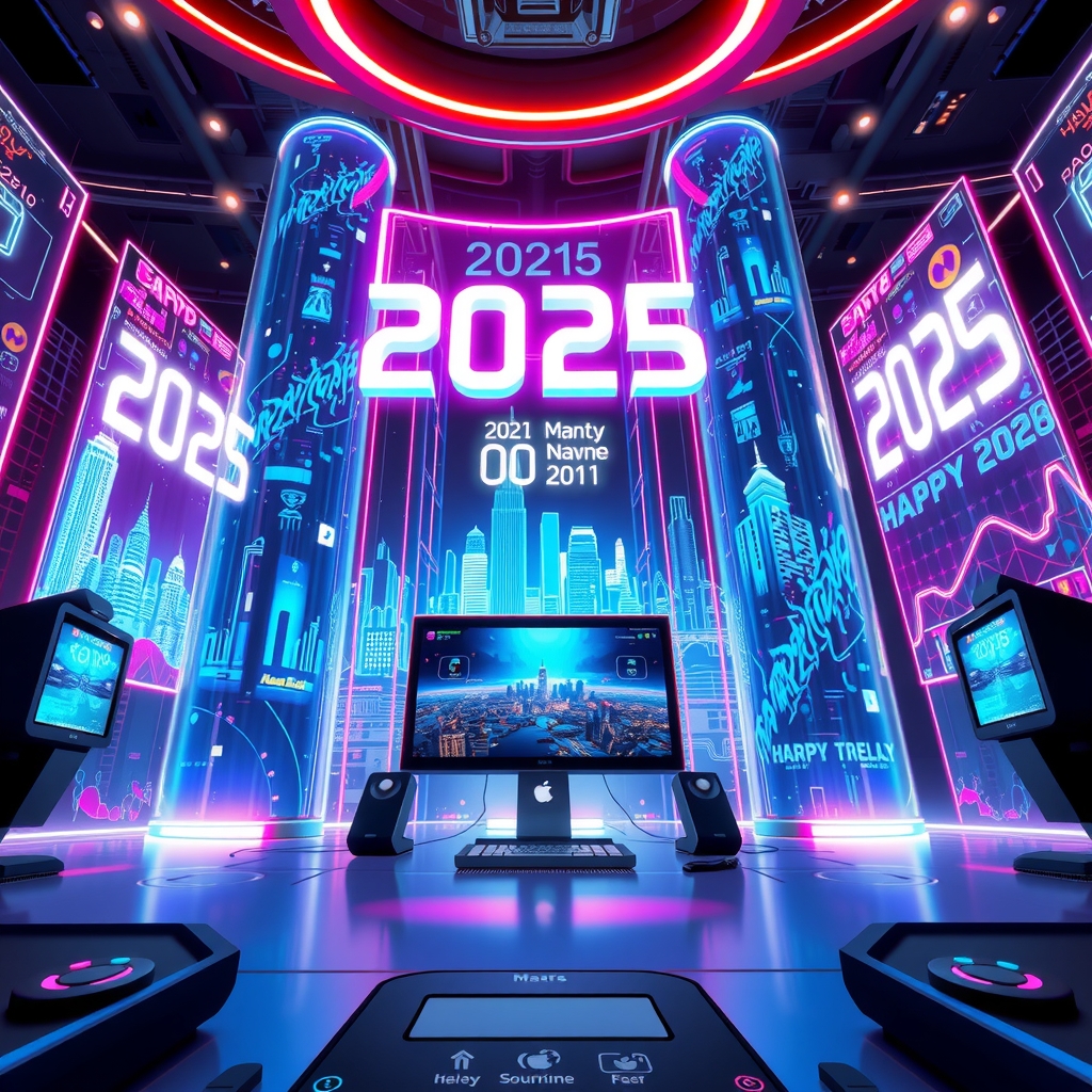 futuristic new year 2025 advanced technology digital art by Free AI Image Generator & Maker - No login required✨ | AIGAZOU