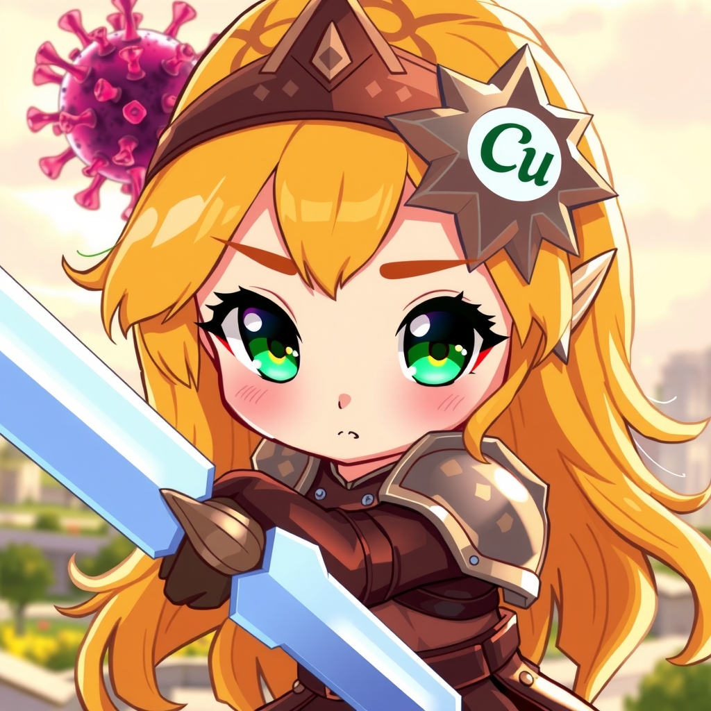 girl with copper armor virus fighting long wavy blonde hair star hairpin cyprus background by Free AI Image Generator & Maker - No login required✨ | AIGAZOU