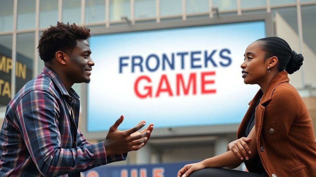 a handsome young man kneeling begging a mocking african american woman with frontekas game billboard by Free AI Image Generator & Maker - No login required✨ | AIGAZOU