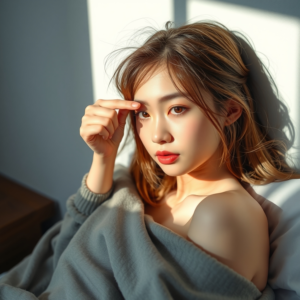 18 year old korean woman waking up in bed by Free AI Image Generator & Maker - No login required✨ | AIGAZOU