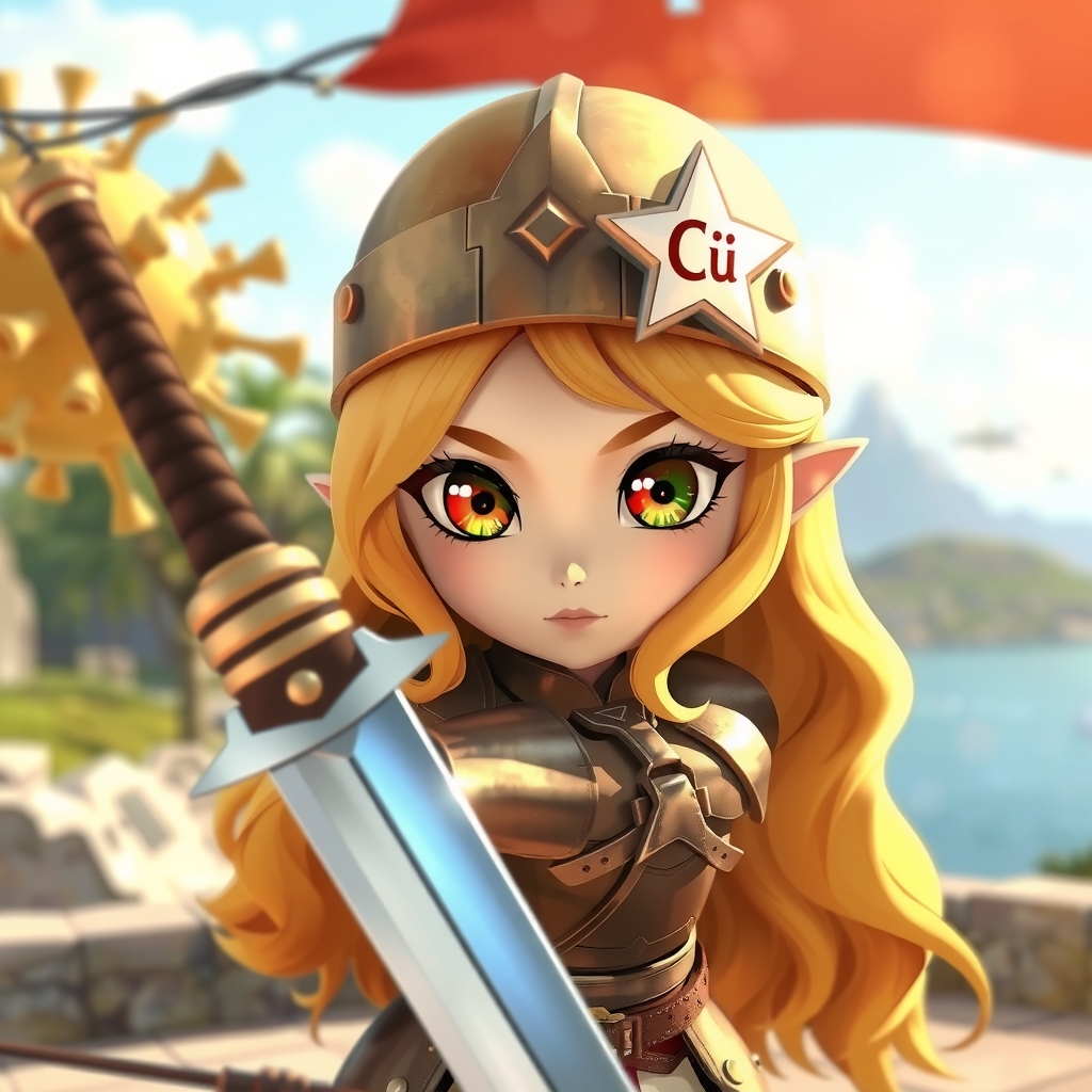 girl with copper armor defeating virus cyprus background by Free AI Image Generator & Maker - No login required✨ | AIGAZOU