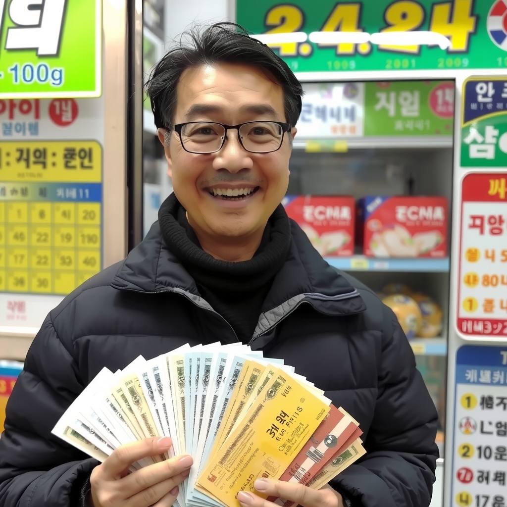 middle aged man wins lottery in busan by Free AI Image Generator & Maker - No login required✨ | AIGAZOU