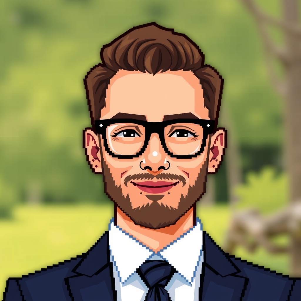 successful businessman boss pixel avatar natural background short hair glasses by Free AI Image Generator & Maker - No login required✨ | AIGAZOU