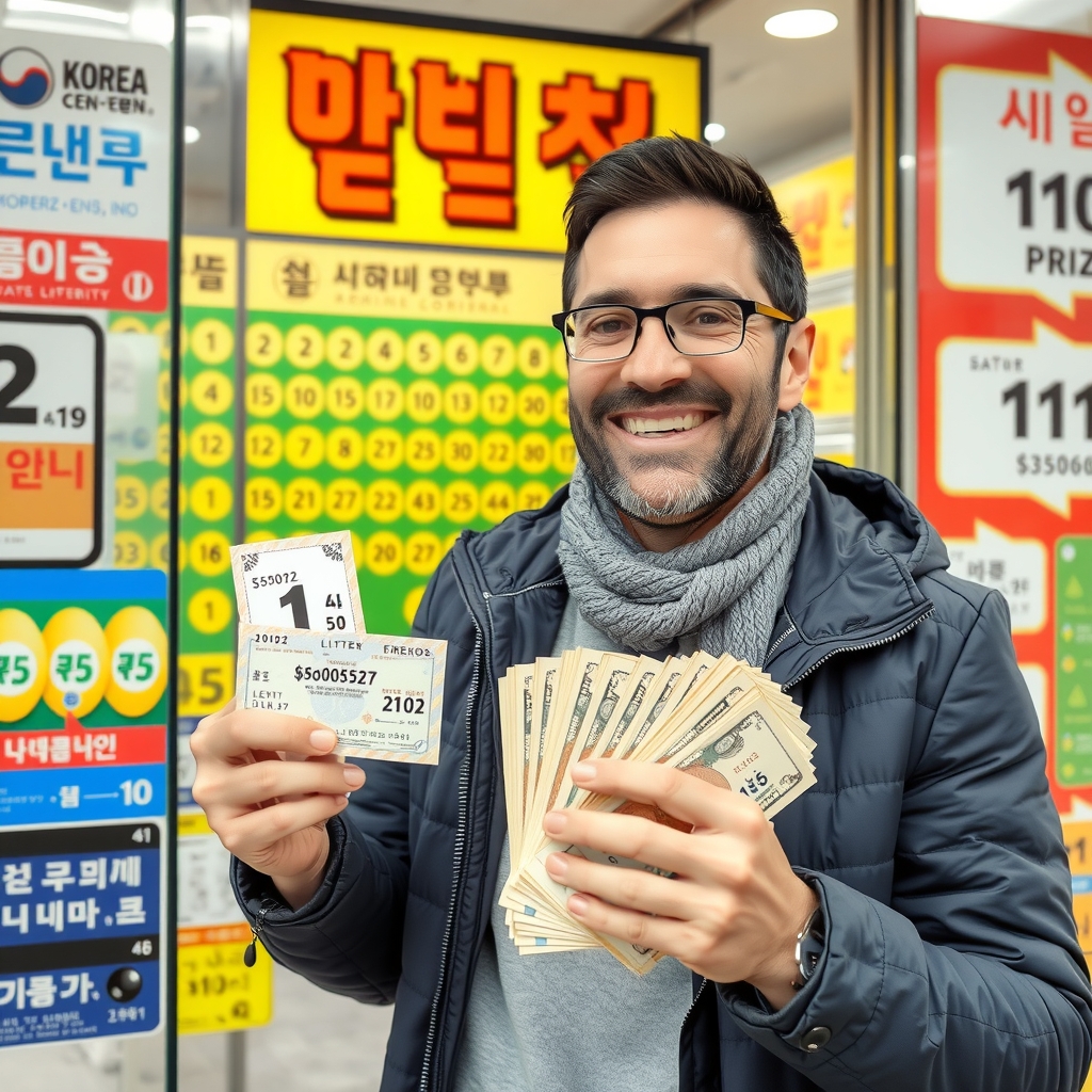 handsome european man wins lottery in korea by Free AI Image Generator & Maker - No login required✨ | AIGAZOU