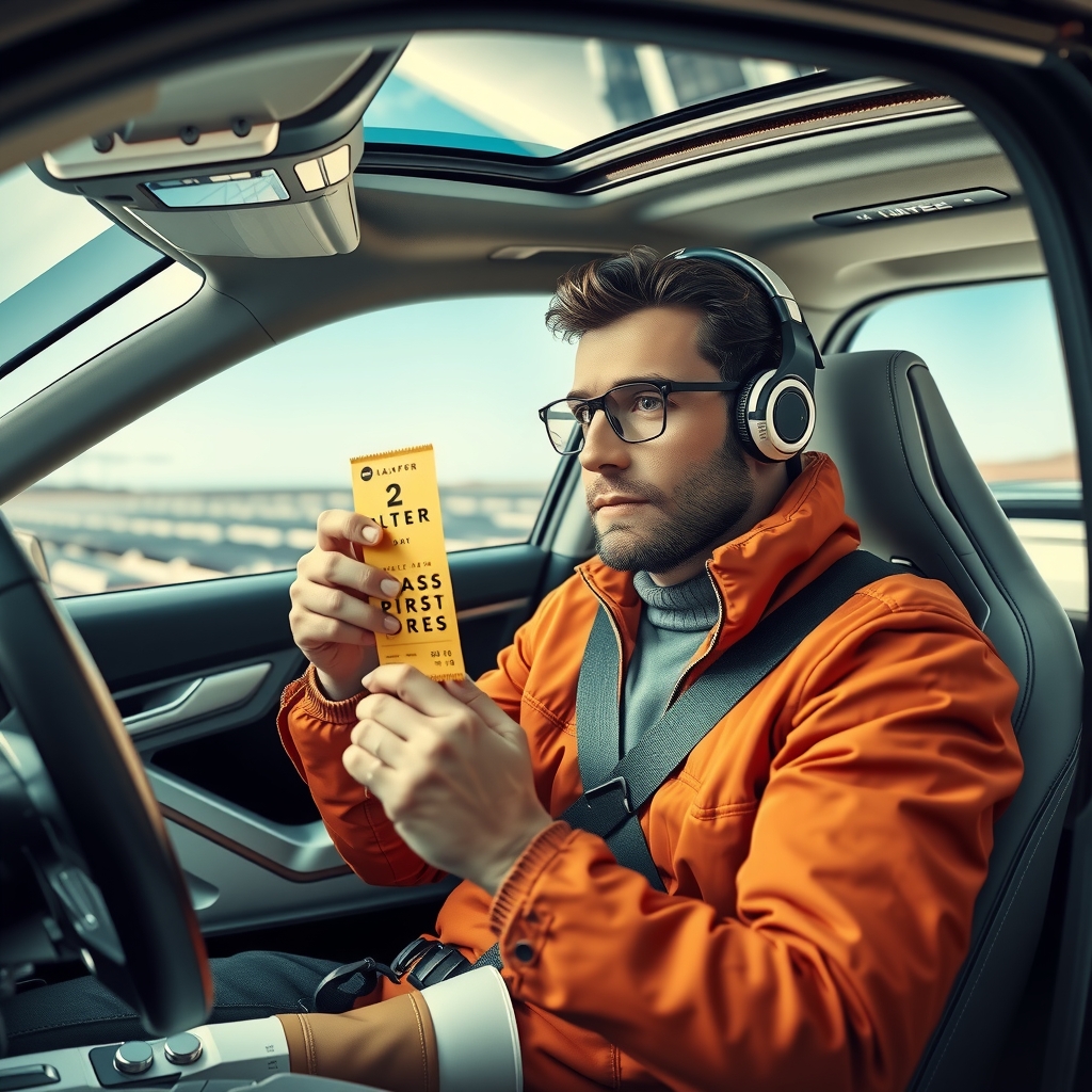 a handsome middle aged man with jackpot lottery ticket traveling in space with ai robot by Free AI Image Generator & Maker - No login required✨ | AIGAZOU