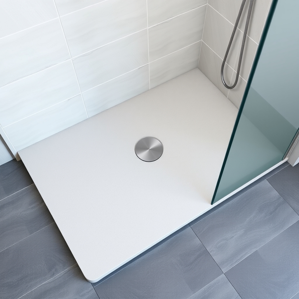stylish linear shower tray light gray stone effect modern design by Free AI Image Generator & Maker - No login required✨ | AIGAZOU