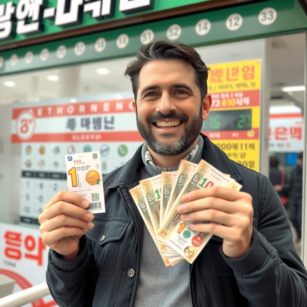 handsome european man wins lottery in korea by Free AI Image Generator & Maker - No login required✨ | AIGAZOU