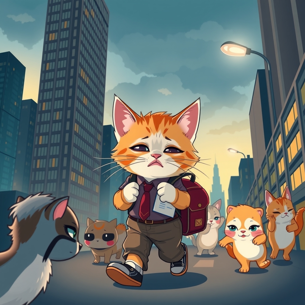 tired kitten leaving office city dusk by Free AI Image Generator & Maker - No login required✨ | AIGAZOU