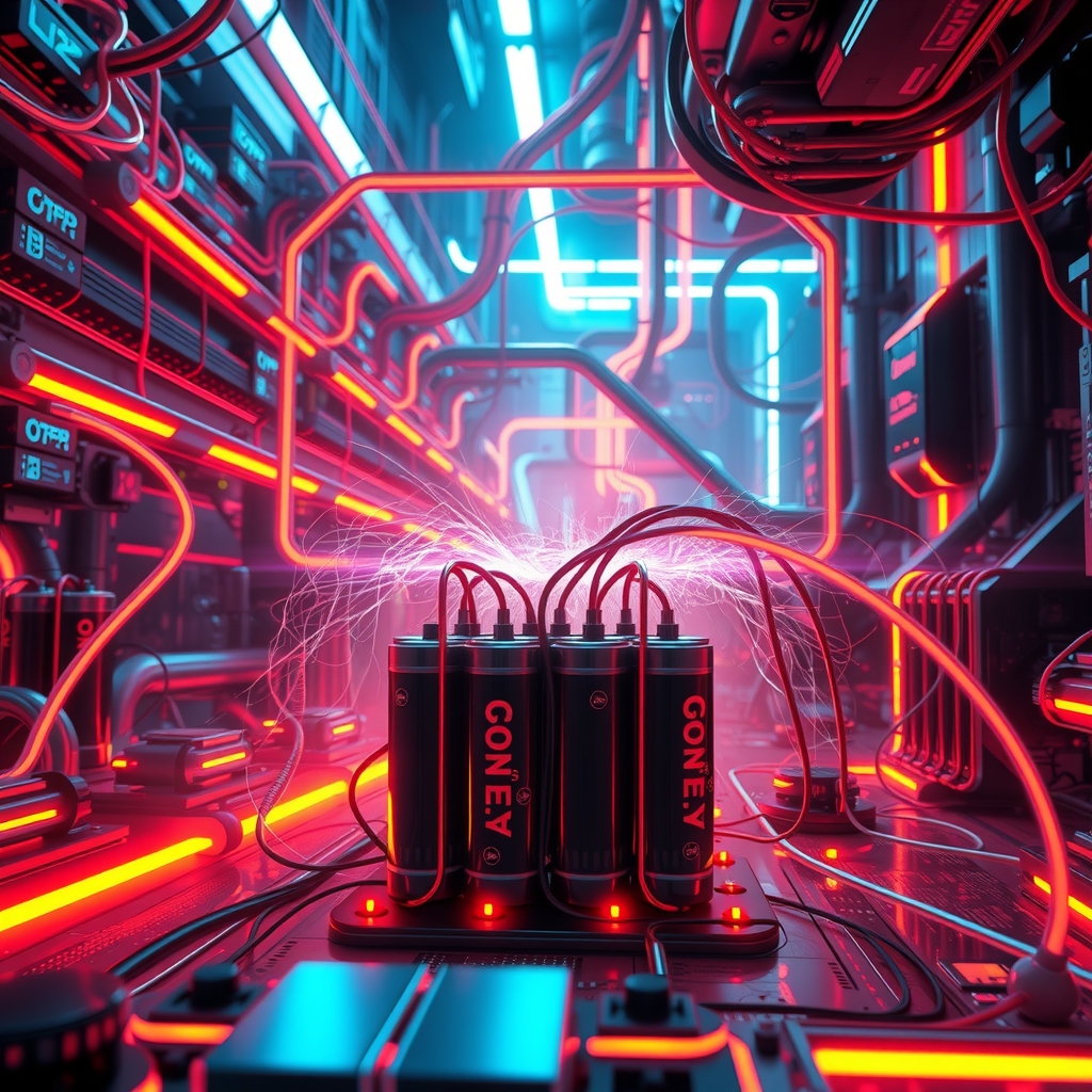 futuristic digital art thermal abuse battery clusters neon lines cyberpunk future tech by Free AI Image Generator & Maker - No login required✨ | AIGAZOU