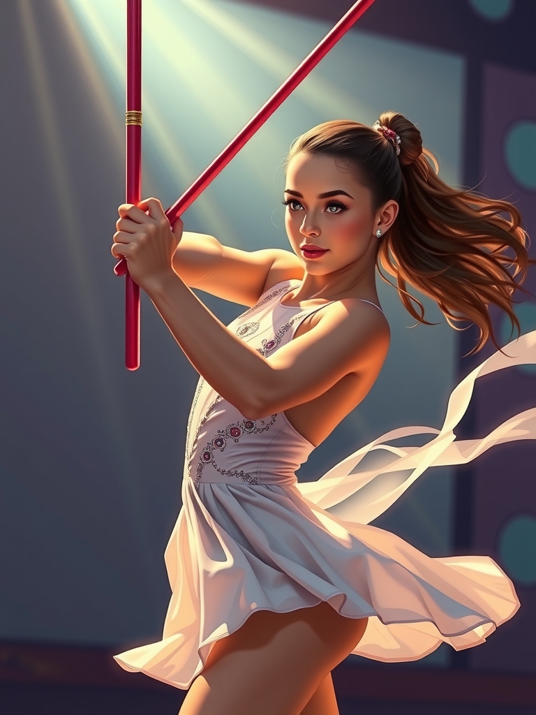teenage rhythmic gymnast performing dynamic routine by Free AI Image Generator & Maker - No login required✨ | AIGAZOU