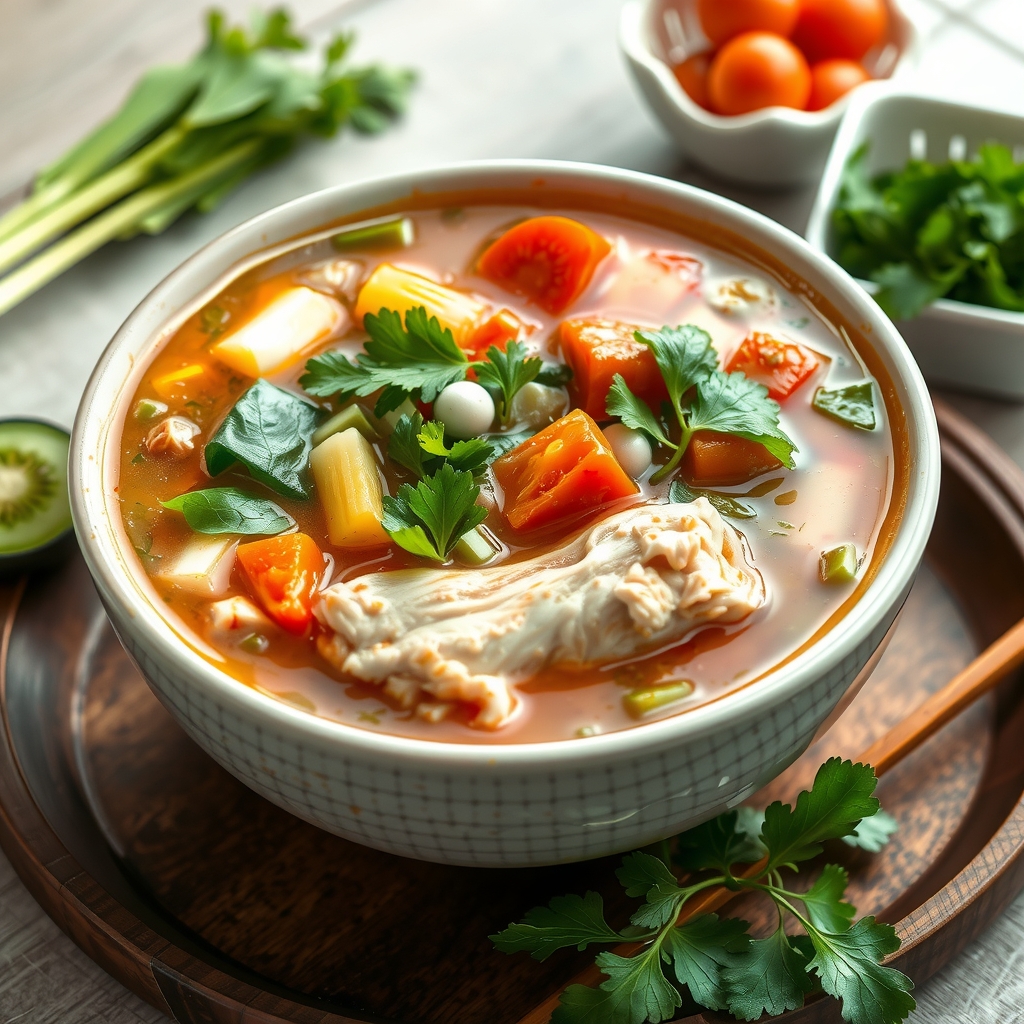 traditional korean chicken soup with fresh vegetables by Free AI Image Generator & Maker - No login required✨ | AIGAZOU