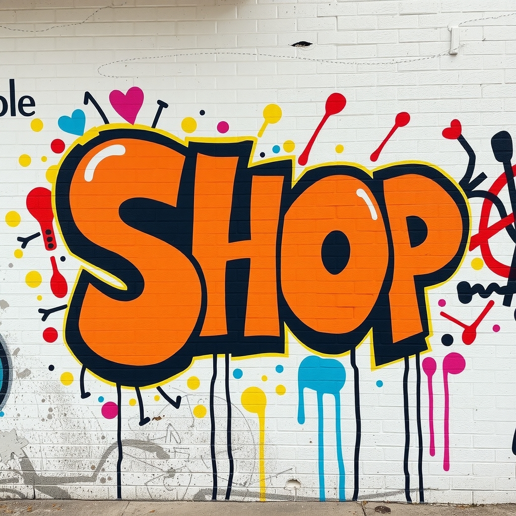 fun colorful graffiti with shop by Free AI Image Generator & Maker - No login required✨ | AIGAZOU