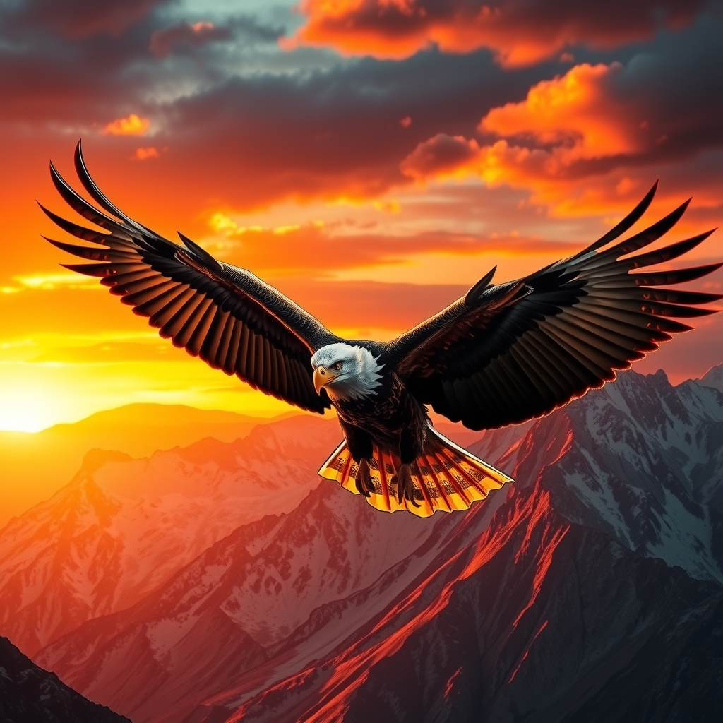 majestic eagle soaring mountainous landscape sunset by Free AI Image Generator & Maker - No login required✨ | AIGAZOU