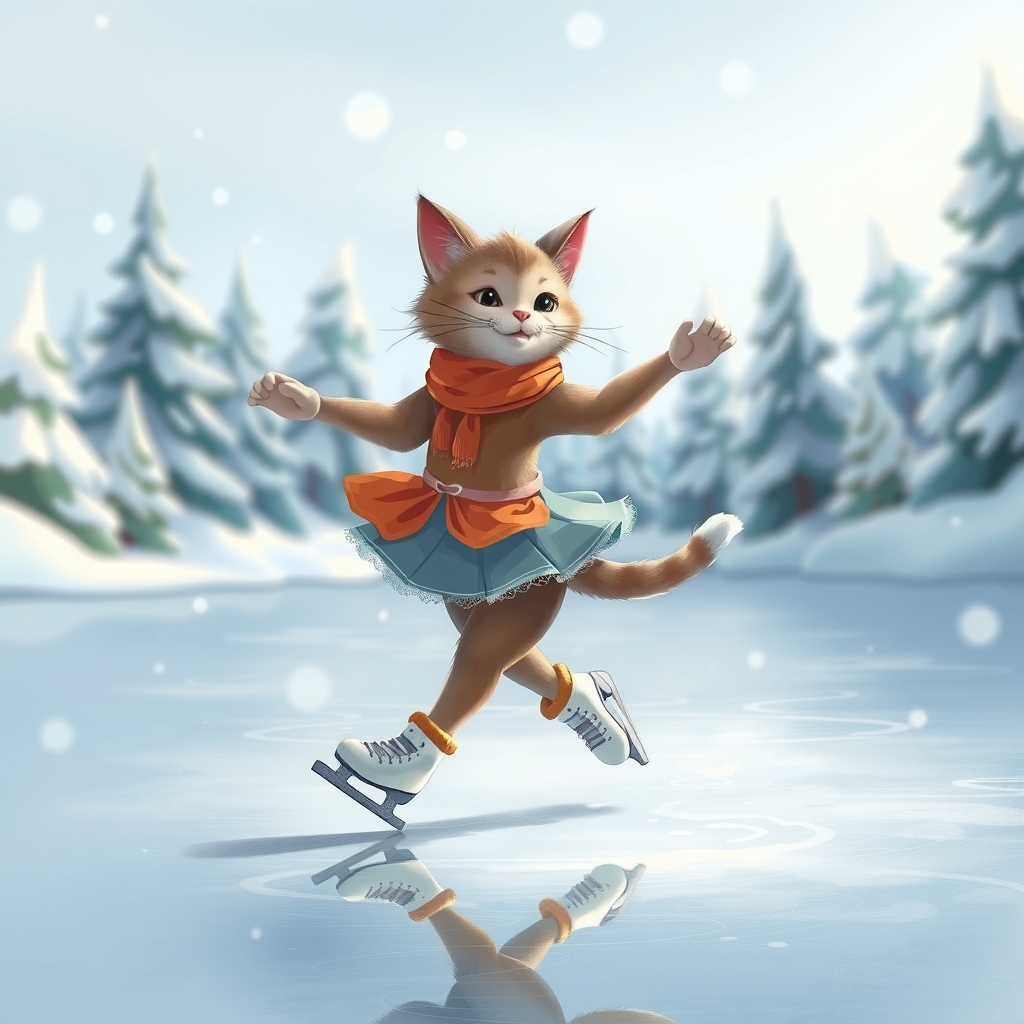 graceful cat figure skating winter wonderland by Free AI Image Generator & Maker - No login required✨ | AIGAZOU