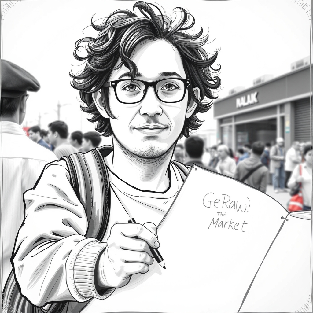 draw a person in the market by Free AI Image Generator & Maker - No login required✨ | AIGAZOU