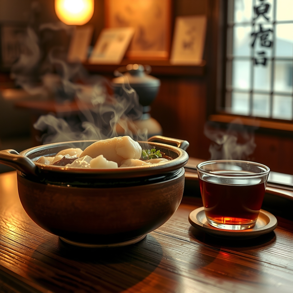 traditional japanese oden stew sake cozy izakaya warm lighting by Free AI Image Generator & Maker - No login required✨ | AIGAZOU