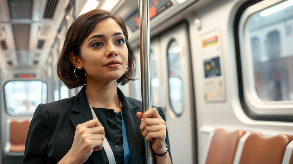 commuter train ol holding strap by Free AI Image Generator & Maker - No login required✨ | AIGAZOU