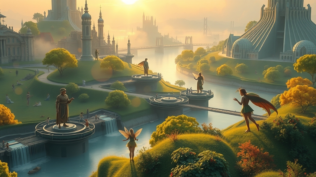utopian beings harmony nature cityscapes futuristic lush greenery by Free AI Image Generator & Maker - No login required✨ | AIGAZOU