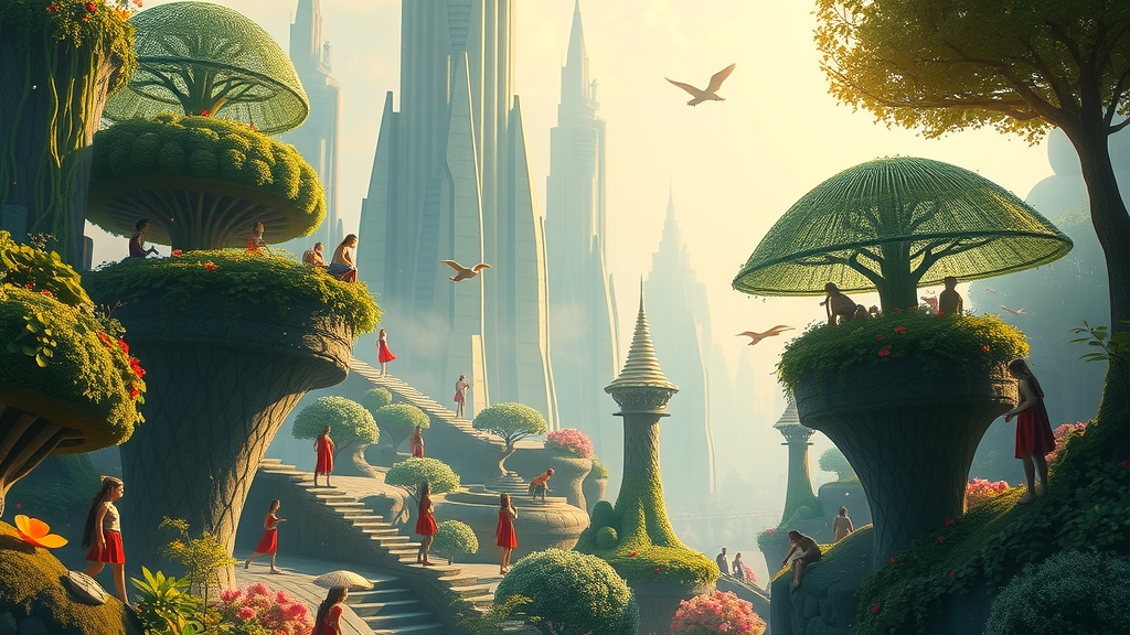 utopian beings futuristic cityscape enchanted nature harmony by Free AI Image Generator & Maker - No login required✨ | AIGAZOU