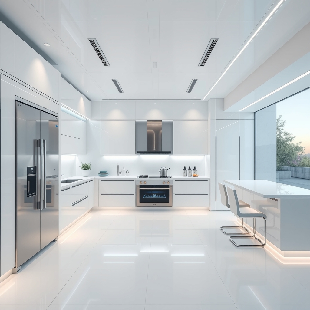 futuristic smart home kitchen minimalist design by Free AI Image Generator & Maker - No login required✨ | AIGAZOU