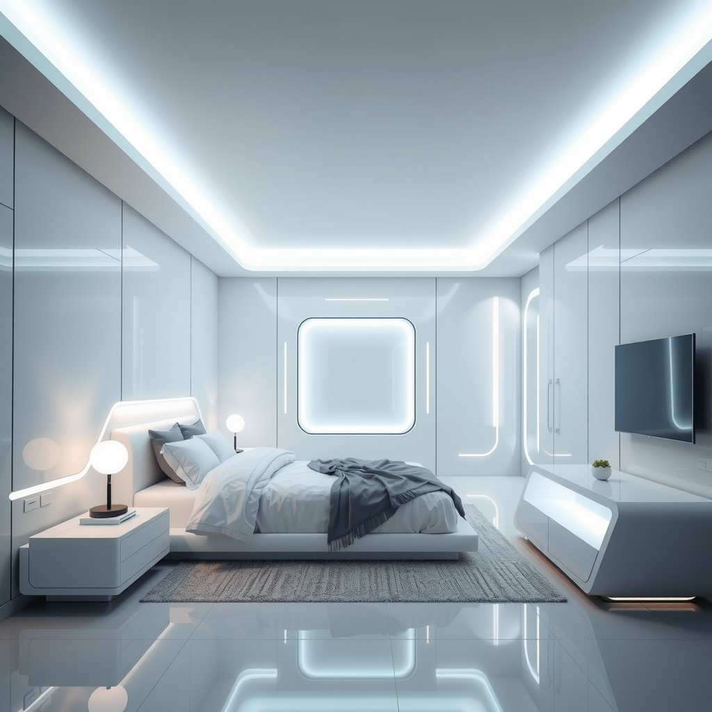 futuristic smart home bedroom minimalist design led lights modern luxury by Free AI Image Generator & Maker - No login required✨ | AIGAZOU