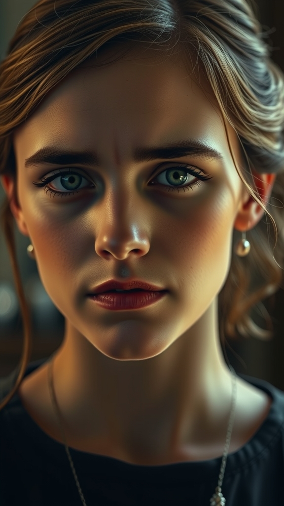 cinematic portrait emma watson sad expression bright lighting by Free AI Image Generator & Maker - No login required✨ | AIGAZOU