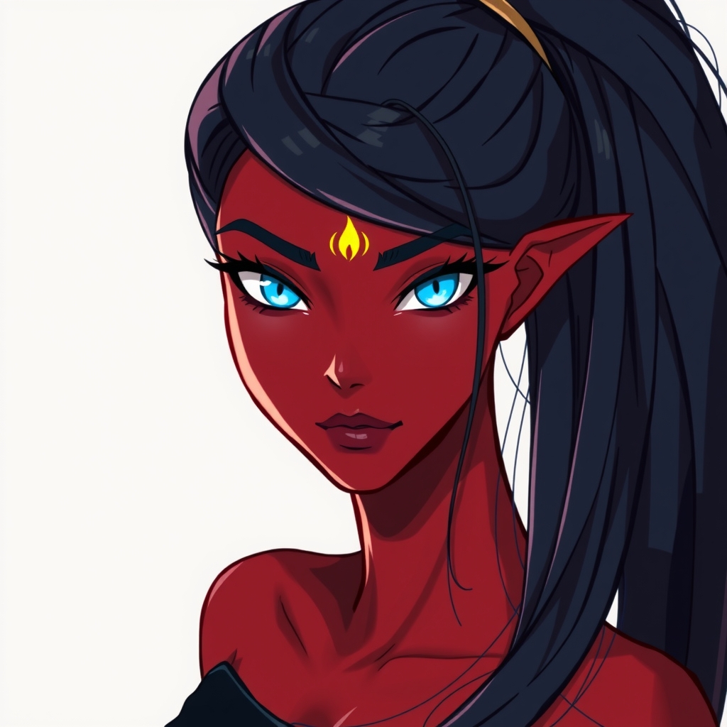 tall slim fiery eyed tiefling with long black hair by Free AI Image Generator & Maker - No login required✨ | AIGAZOU