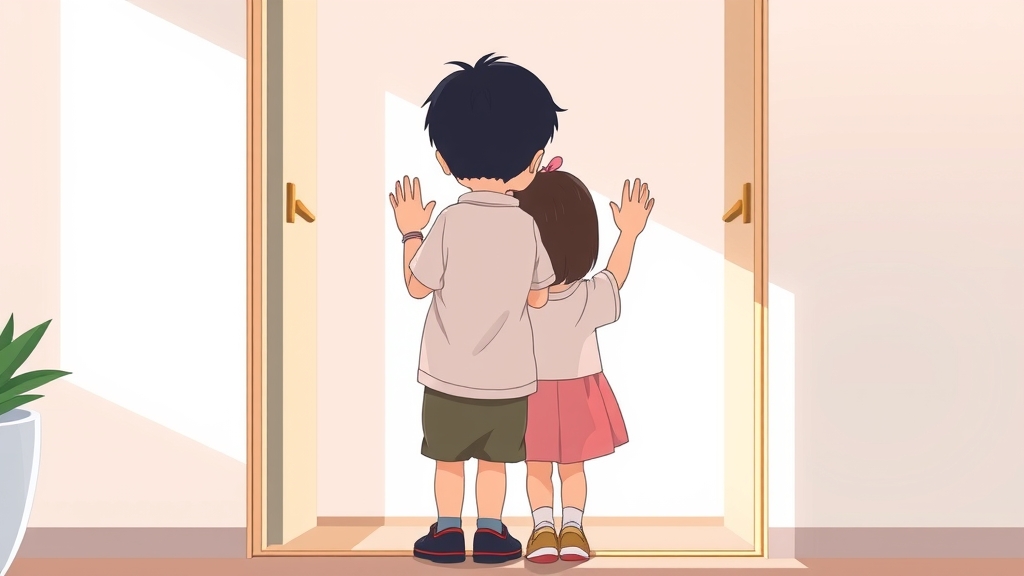 japanese twins waving sadly at apartment entrance by Free AI Image Generator & Maker - No login required✨ | AIGAZOU