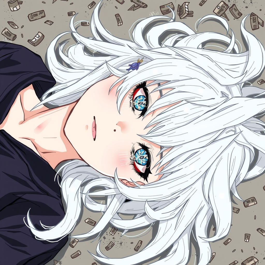 a woman with white hair lying on the ground in manga style by Free AI Image Generator & Maker - No login required✨ | AIGAZOU