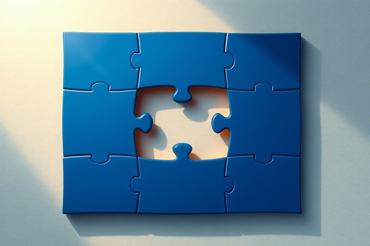 traditional blue puzzle missing golden piece soft light contrast by Generator Gambar AI Gratis - Tanpa perlu login✨ | AIGAZOU