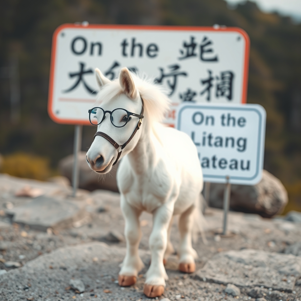 a white pony with glasses studying on plateau by Free AI Image Generator & Maker - No login required✨ | AIGAZOU