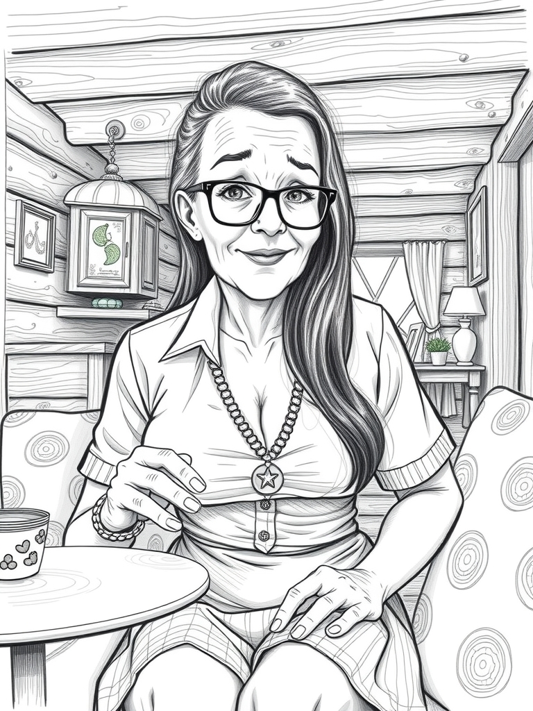 close up brunette granny mini skirt dining log cabin 1900s pencil drawing by Free AI Image Generator & Maker - No login required✨ | AIGAZOU