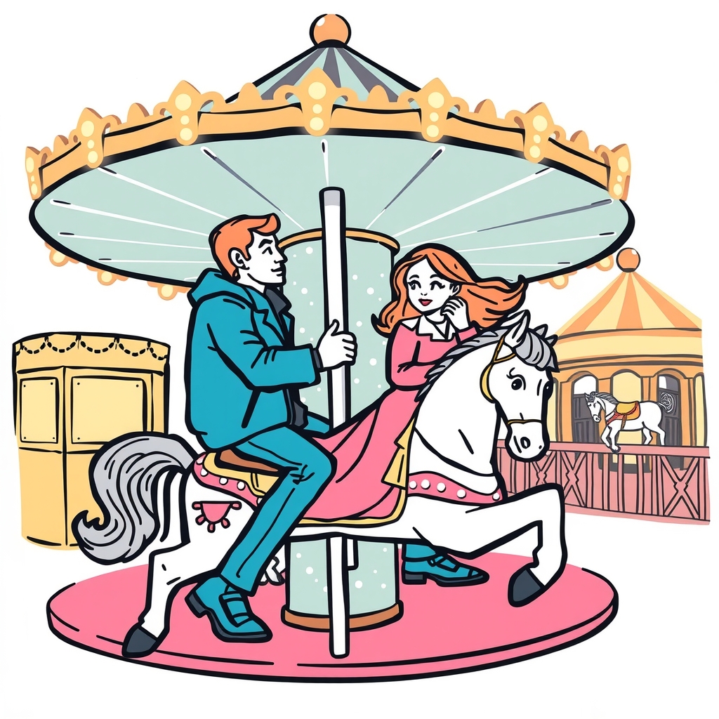 icon style drawing of couple on carousel at amusement park by Free AI Image Generator & Maker - No login required✨ | AIGAZOU