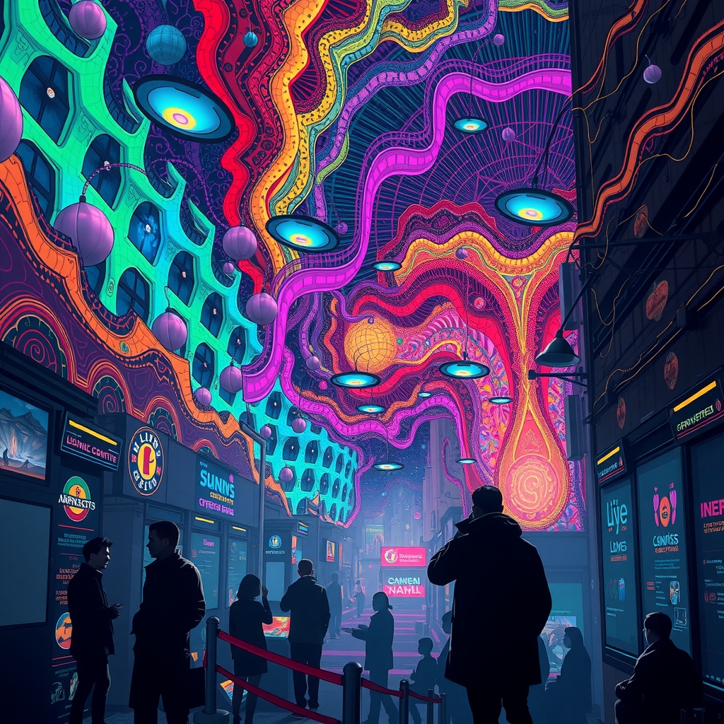 transcendence of consciousness in indigenous colors abstract lines mandelbrot like objects unknown life forms psychedelic mythical scenarios divine love ai by Free AI Image Generator & Maker - No login required✨ | AIGAZOU