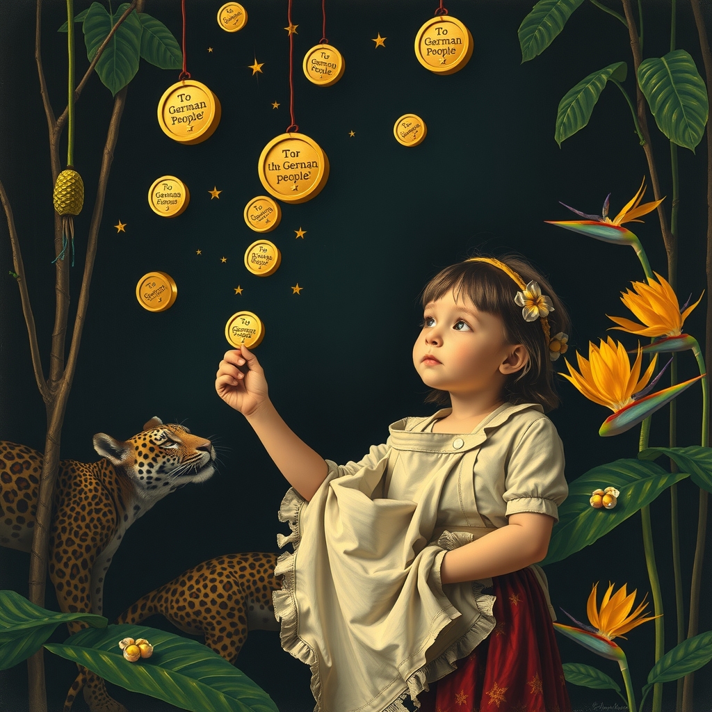 girl catching coins in jungle surrounded by animals van gogh style by Free AI Image Generator & Maker - No login required✨ | AIGAZOU