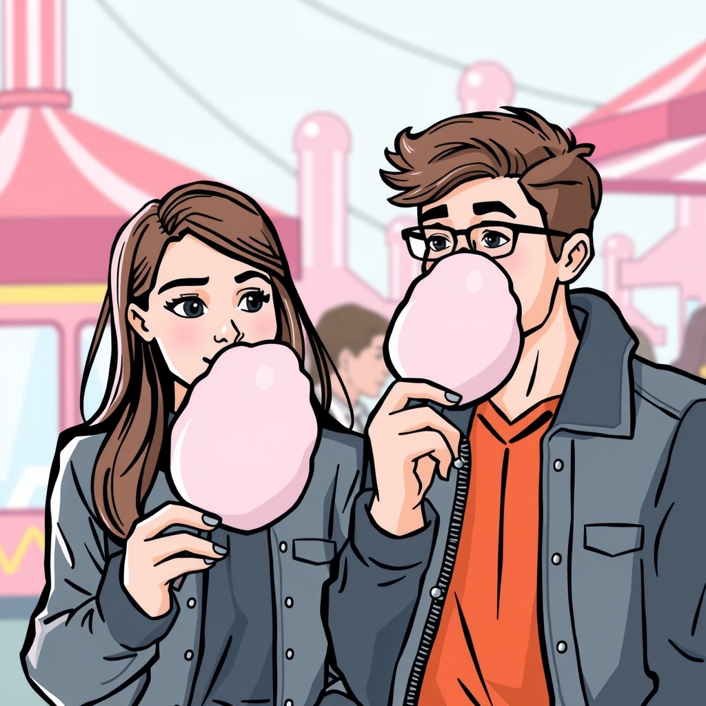 couple eating cotton candy at amusement park icon style by Free AI Image Generator & Maker - No login required✨ | AIGAZOU