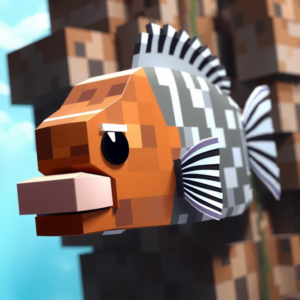 a fish in front of a minecraft block by Free AI Image Generator & Maker - No login required✨ | AIGAZOU