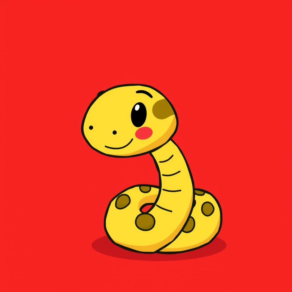 draw a cute cartoon snake on red background by Free AI Image Generator & Maker - No login required✨ | AIGAZOU